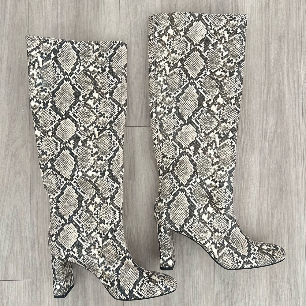 Zara snake print knee high boots